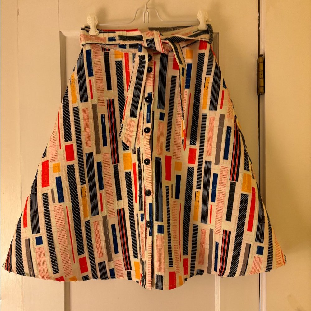 Anthropologie Colorful Geometric Print A-Line Skirt Heavy Cotton Linen (XS)